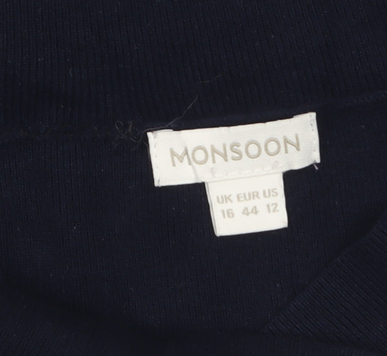 Monsoon Women's Blue V-Neck Knit Jumper Size 16
