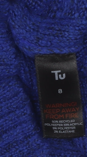 Tu Women Blue Roll Neck Ribbed Knit Long Sleeve Jumper Size 8