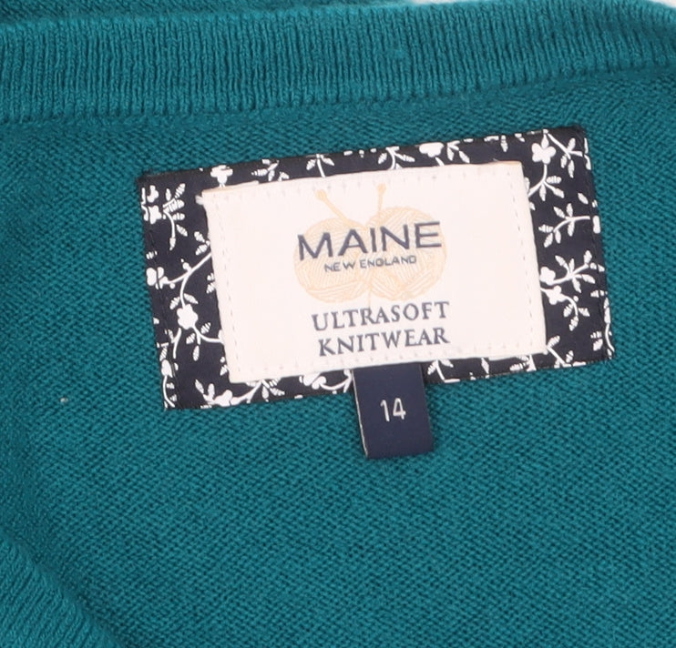 Maine New England Women’s Green Crew Neck Long Sleeve Acrylic Jumper Size 14