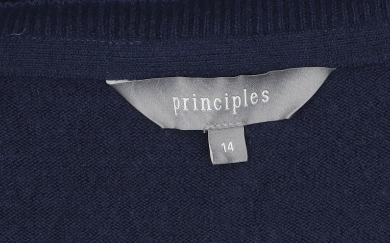 Principles Women Blue Size 14 V-Neck Acrylic Pullover Jumper