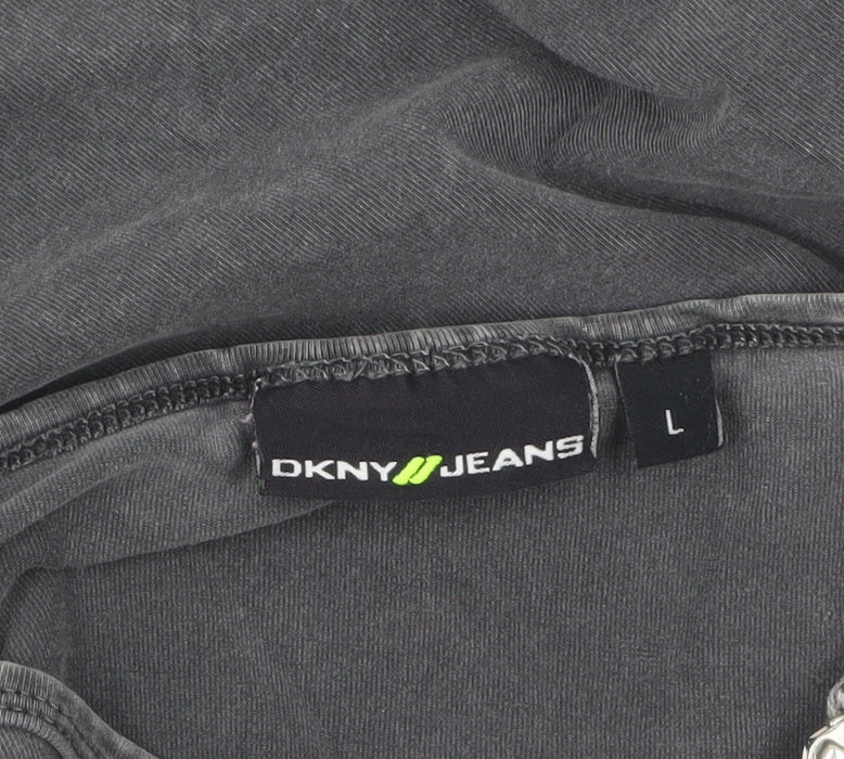 DKNY Jeans Women's Grey Long Sleeve Zip Accent Cotton T-Shirt Size L