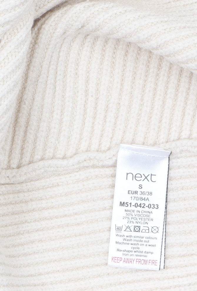 Next Women Beige Long Sleeve Knit Relaxed Cardigan Size S
