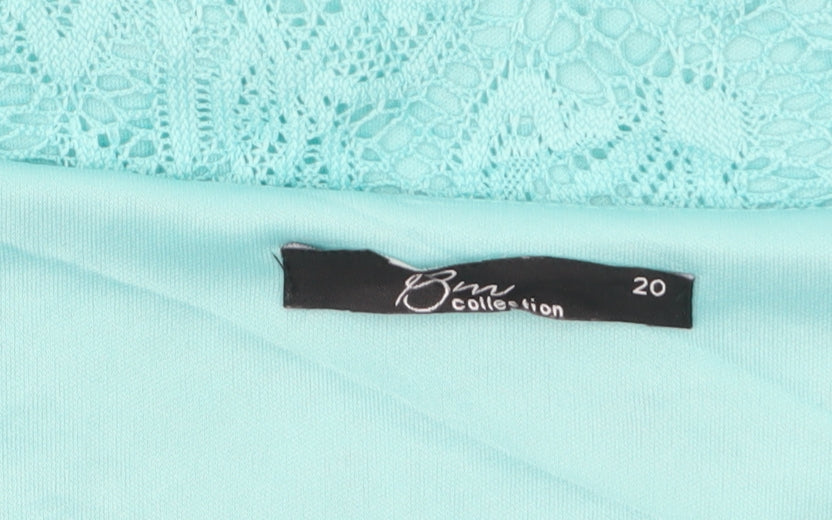 BM Collection Women's Blue Lace Short Sleeve Blouse Size 20