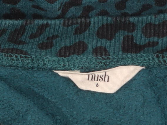 Nush Womens Teal Animal Print Cotton Pullover Sweatshirt Size 6