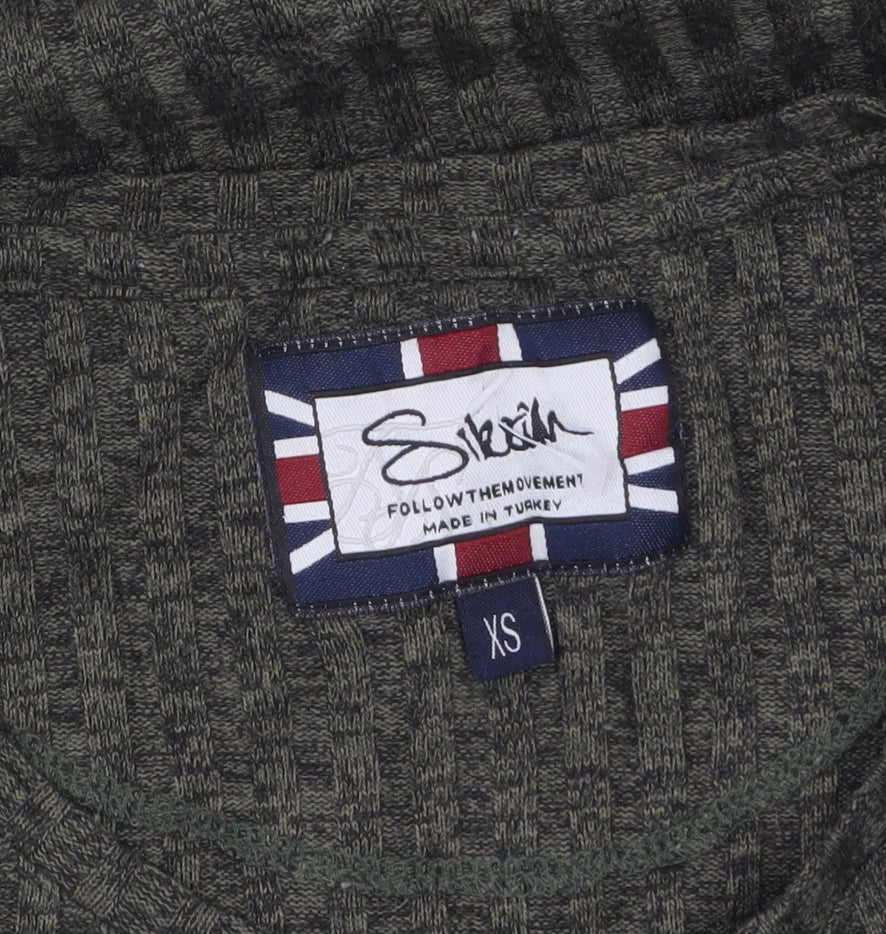 SikSilk Men's Green XS Slim Fit Crew Neck Short Sleeve T-Shirt