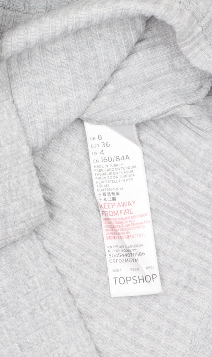 Topshop Women's Grey Cropped Ribbed Half Zip High Neck Top Size 8
