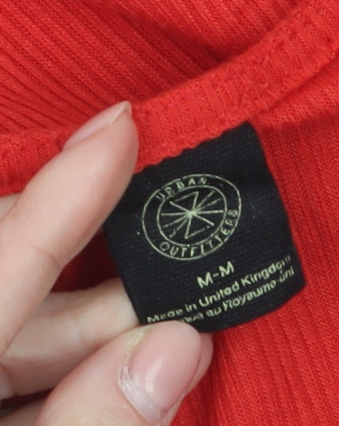 Urban Outfitters Women's Red Cropped V-Neck Long Sleeve Top M