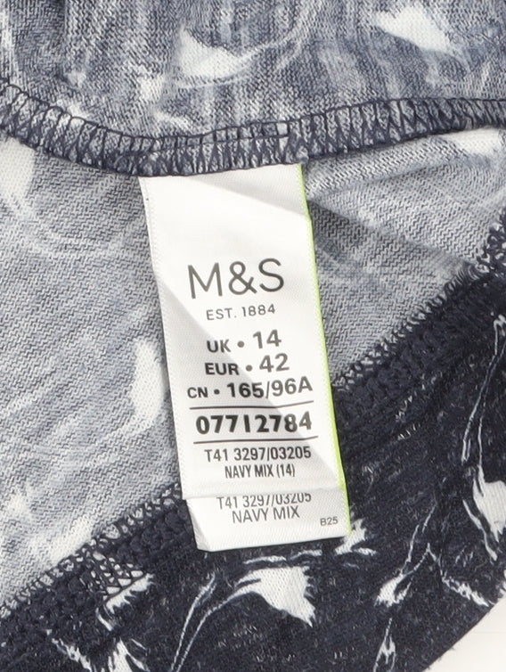 Marks and Spencer Womens Blue Animal Print 3/4 Sleeve Jersey T-Shirt Size 14