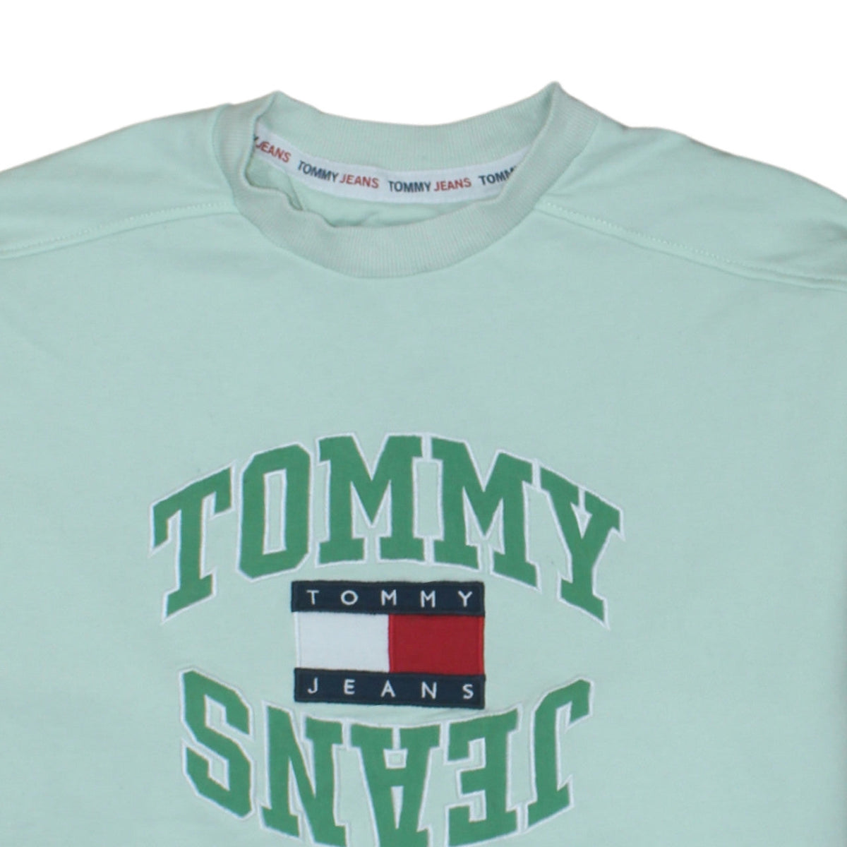 Tommy Jeans Womens Mint Green Small Pullover Sweatshirt Crew Neck Cotton
