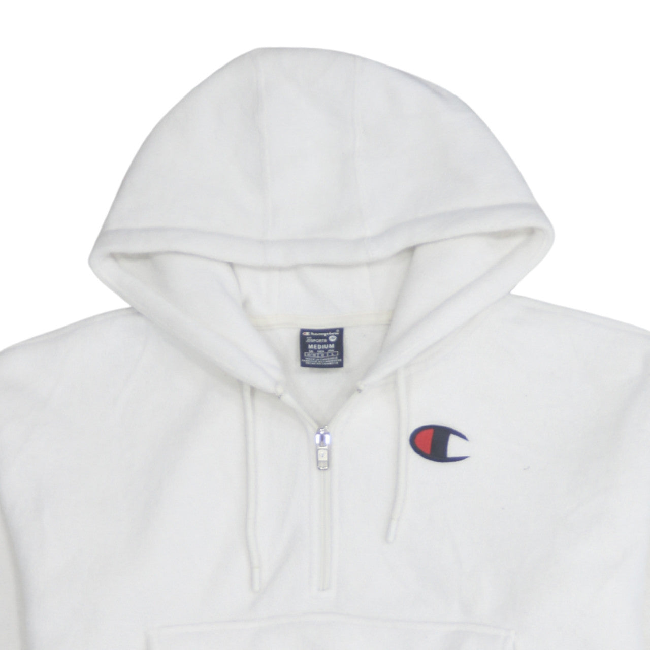 Champion Women's White Medium 1/2 Zip Hooded Fleece Sweatshirt