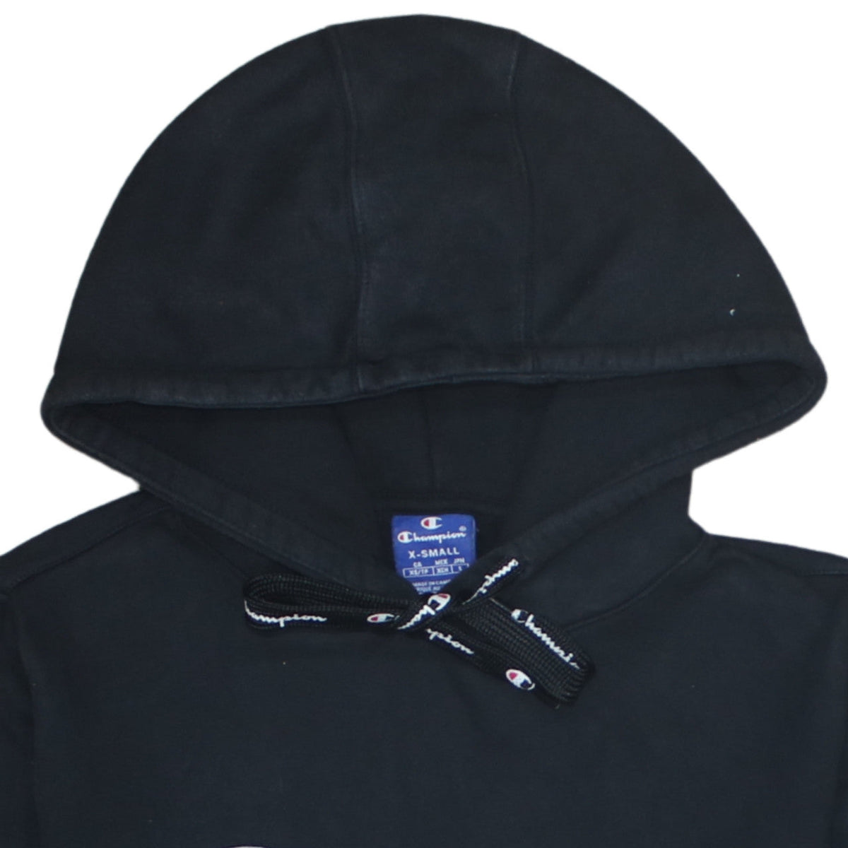 Champion Womens Black XS Pullover Hoodie Cotton Logo Hooded Sweatshirt