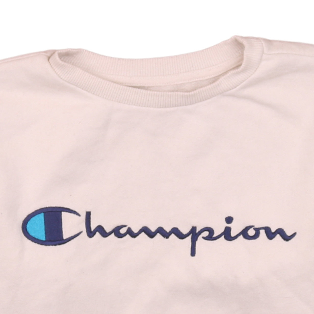 Champion Boys Beige Pullover Sweatshirt L Embroidered Logo Crew Neck