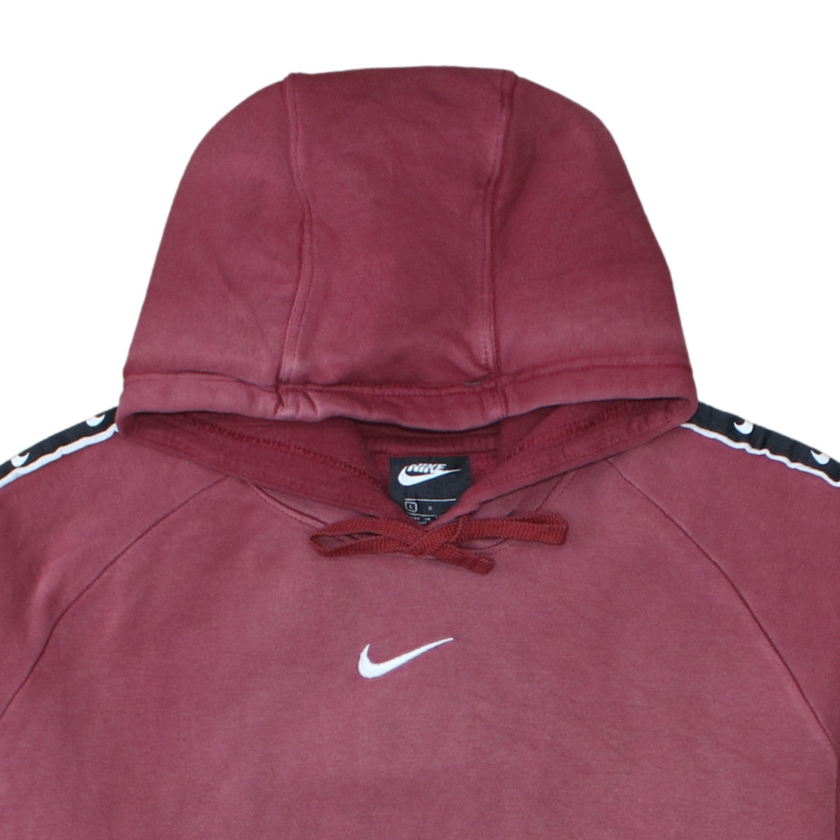Nike Men's Burgundy Hoodie L Logo Tape Pullover Cotton Sweatshirt