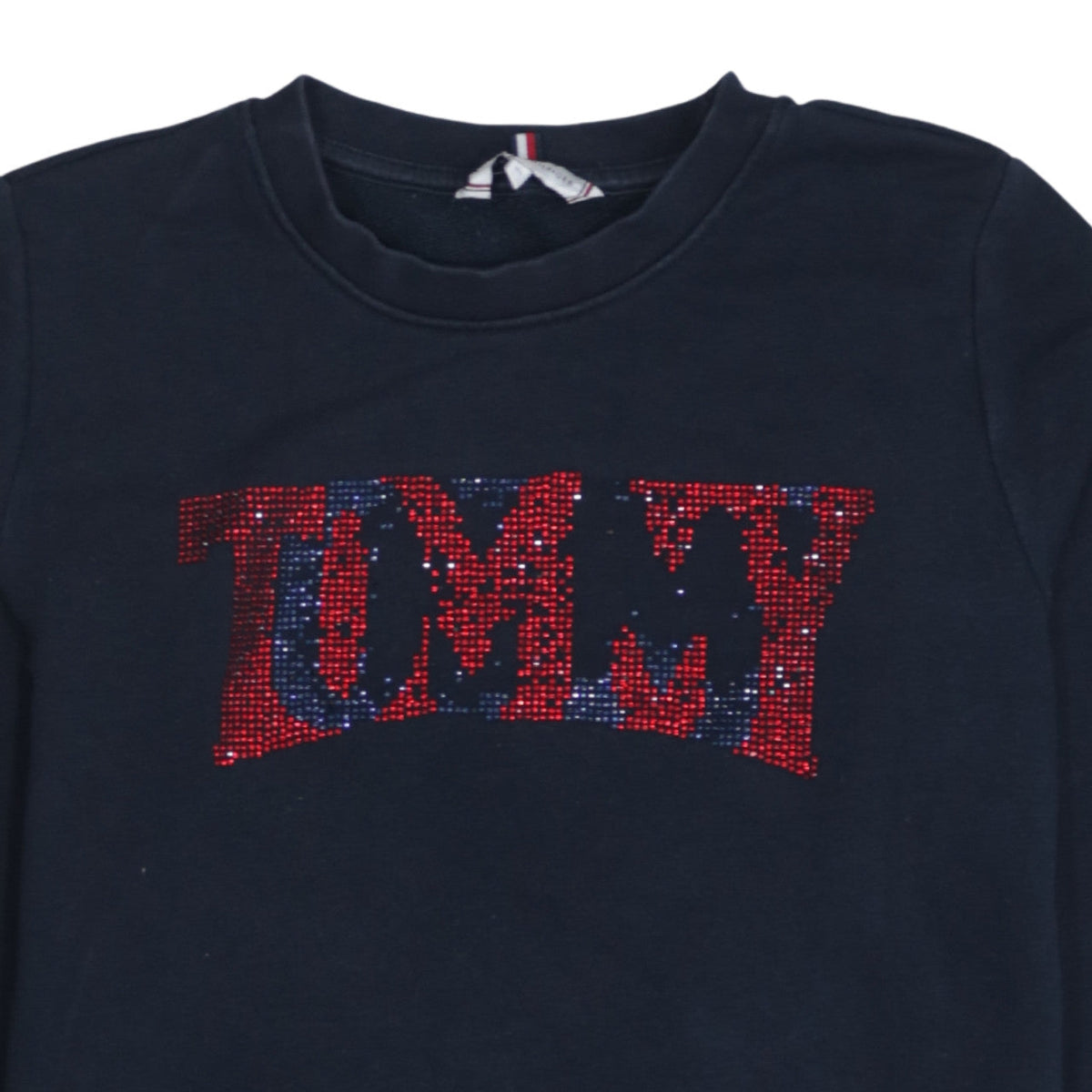 Tommy Hilfiger Womens Navy XS Sequin Logo Pullover Sweatshirt