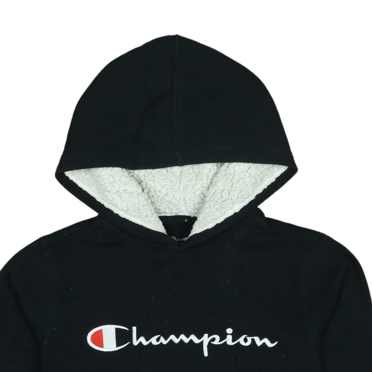 Champion Boys Black Pullover Fleece Hoodie M Logo Embroidered