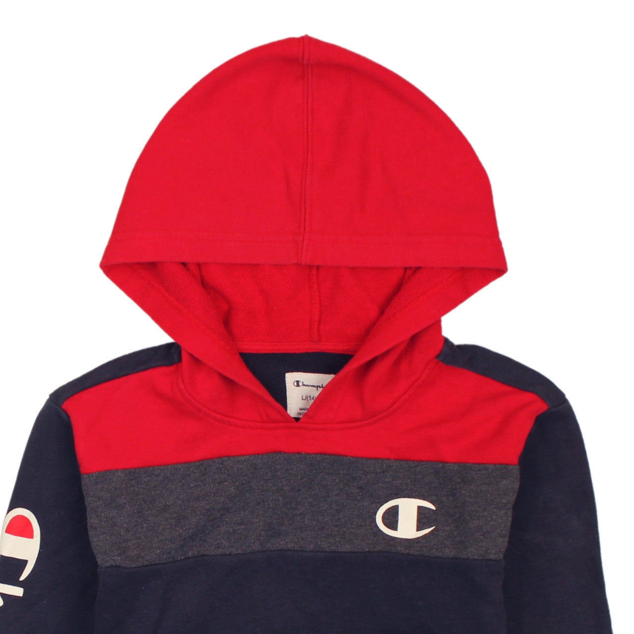 Champion Boys Multicoloured Pullover Hoodie L Colourblock Logo Sweatshirt