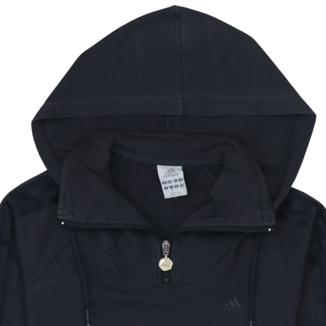 Adidas Women Black 1/4 Zip Hooded Sweatshirt Size 10 Organic Cotton