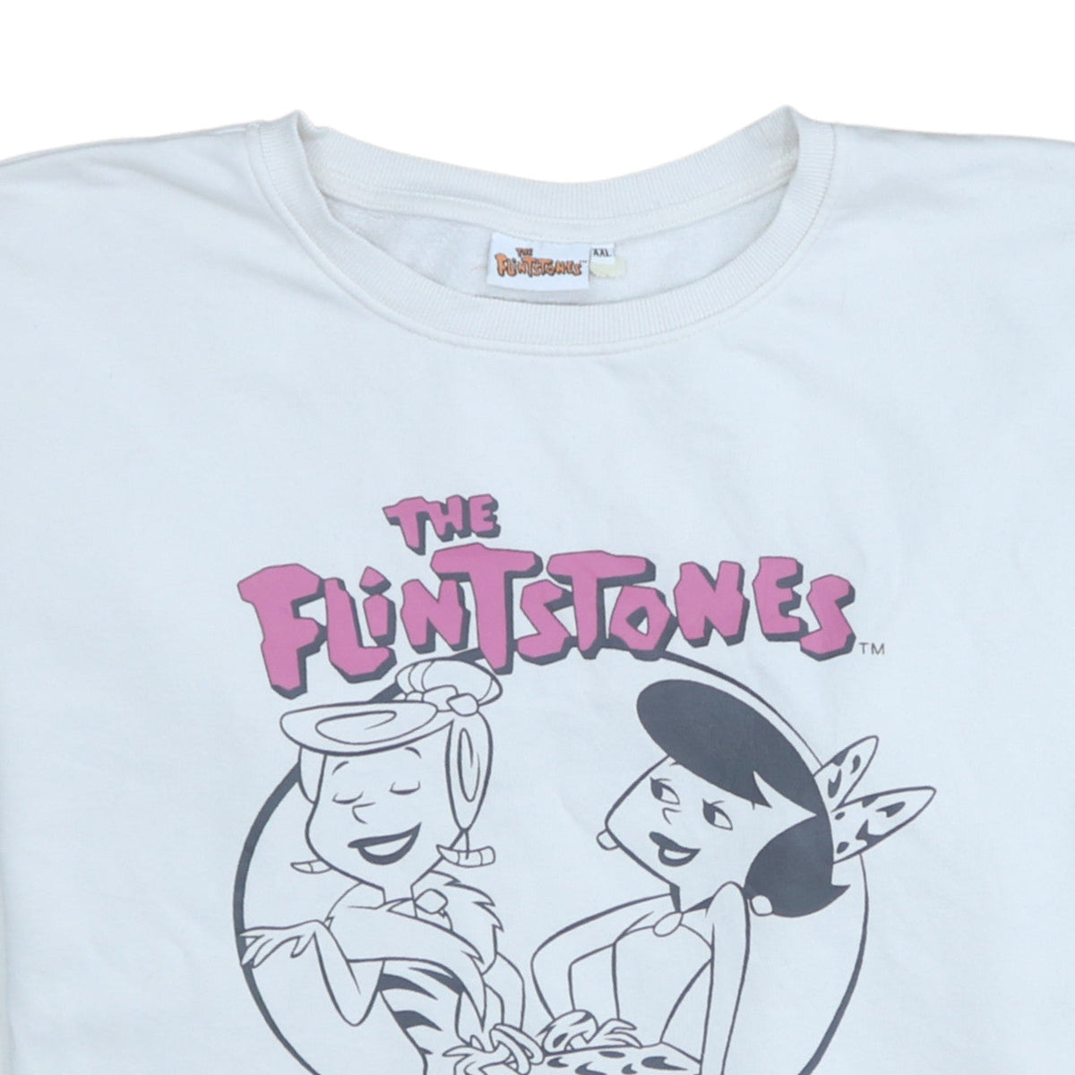 The Flintstones Womens White XXL Pullover Sweatshirt Cartoon Graphic