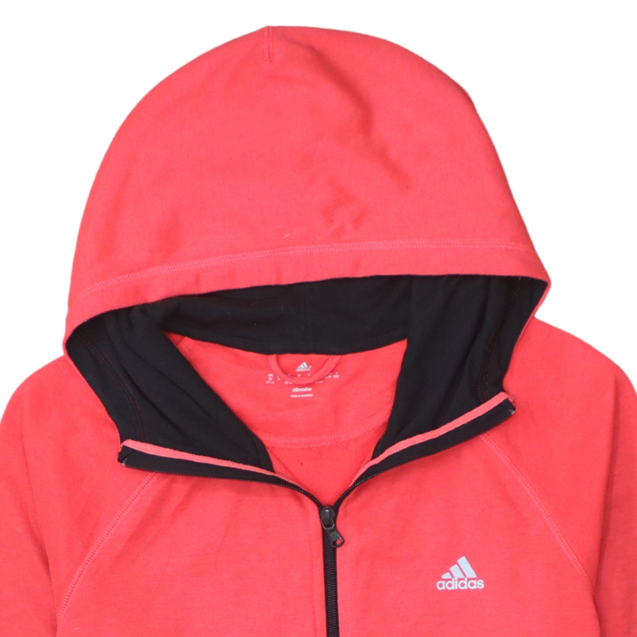 Adidas Womens Red Full Zip Hooded Sweatshirt UK 12-14 Climalite