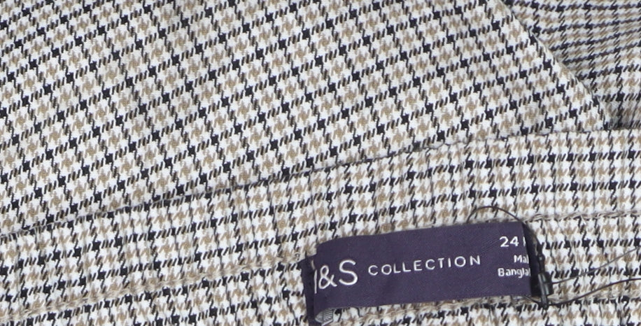 Marks & Spencer Womens Beige Check Tapered Trousers Size 24