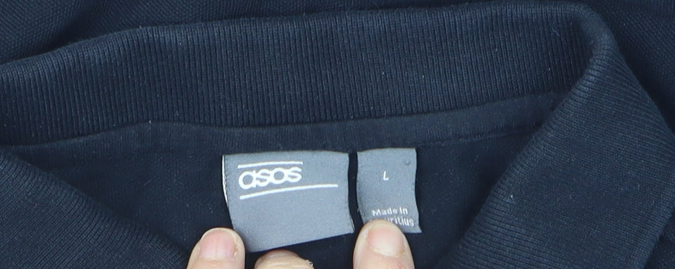 ASOS Men's Black Long Sleeve Cotton Stretch Polo Shirt Size L