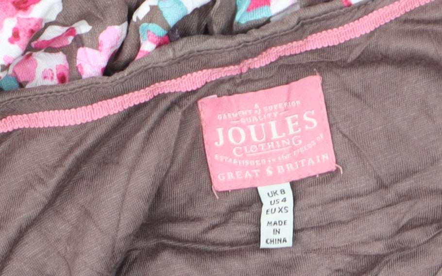 Joules Women Brown Floral A-Line Jersey Dress Size 8