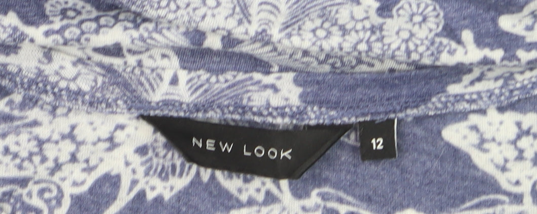 New Look Women Blue Floral Print Basic T-Shirt Size 12