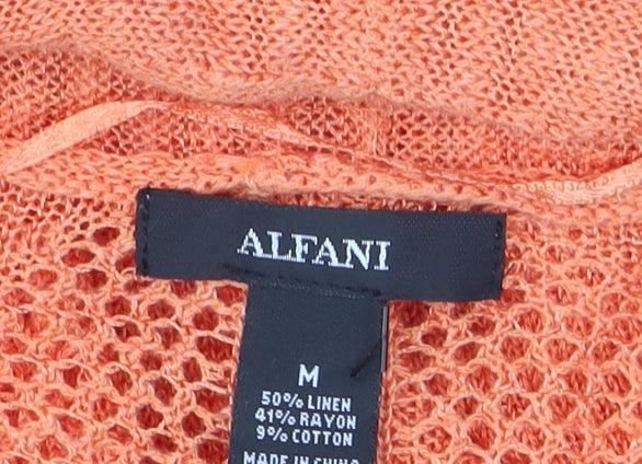 Alfani Women’s Orange Open-Knit Linen-Blend Cardigan M