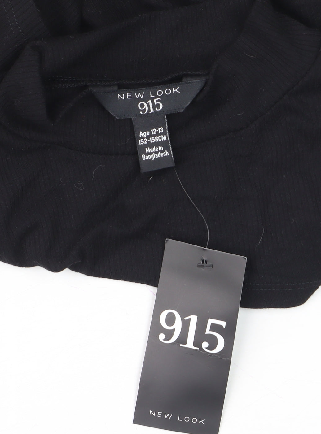 New Look 915 Girls Black Ribbed Mock Neck Cropped Long Sleeve T-Shirt Age 12-13