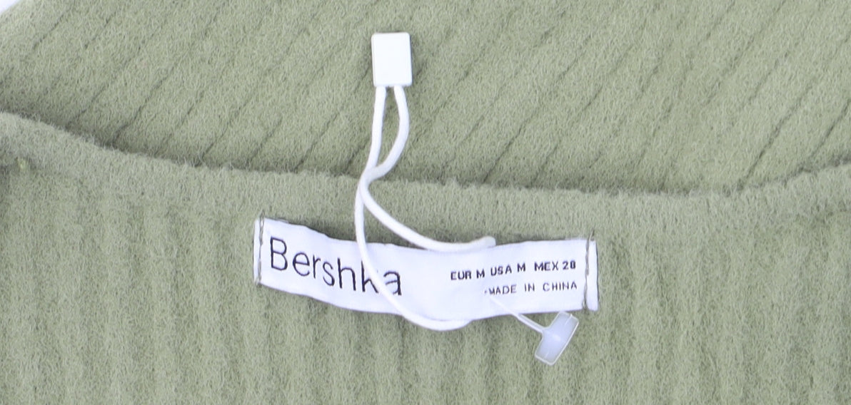 Bershka Women’s Green V-Neck Ribbed Cardigan Size 12