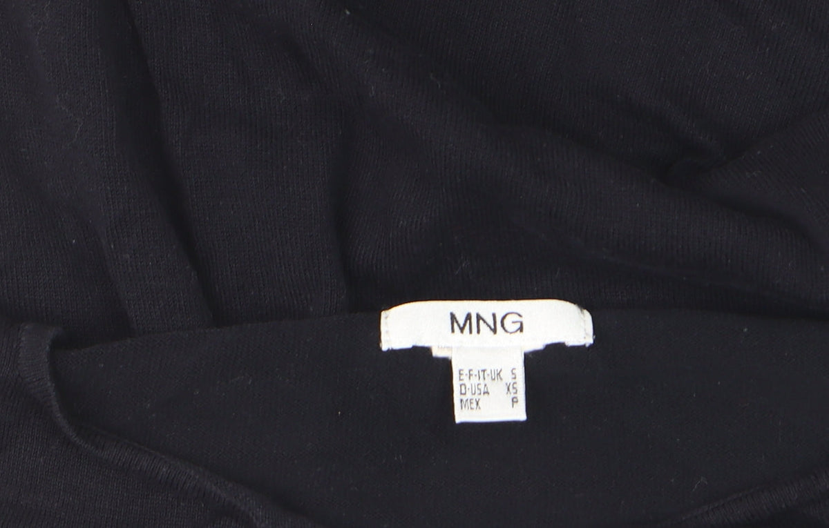 Mango Women's Black Cold Shoulder Blouse Size S Jersey V-Neck
