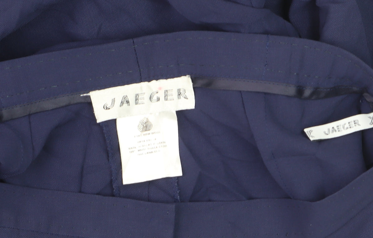 Jaeger Women’s Blue Wool Pleated Dress Trousers Size 12 Classic Fit