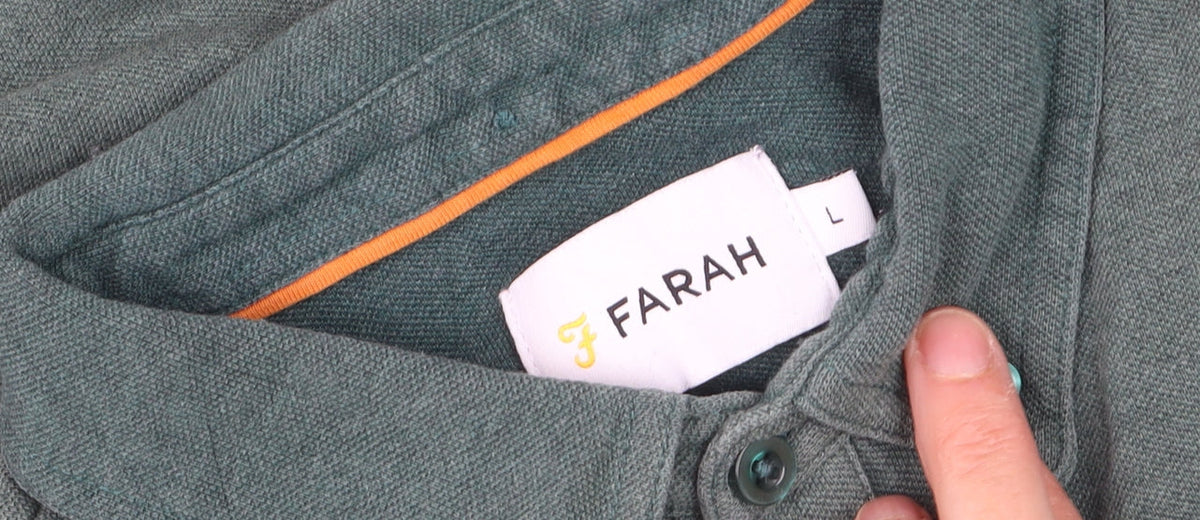 Farah Men's Green Long Sleeve Cotton Polo Shirt Size L