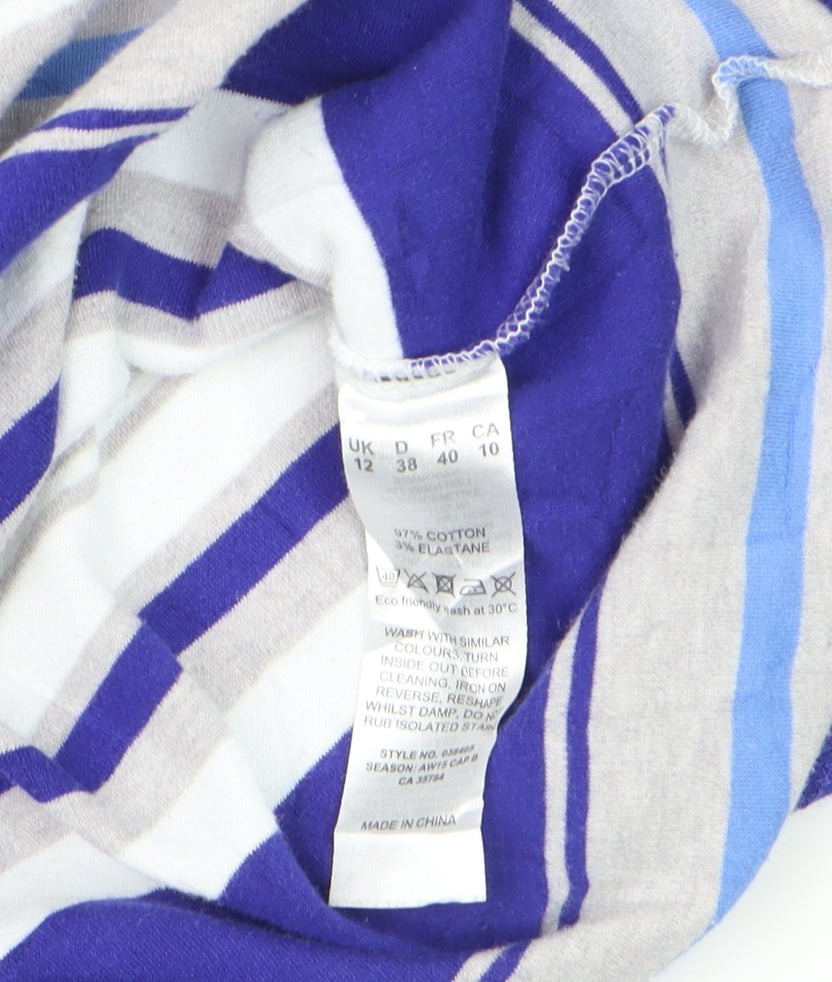 Dash Women Blue Striped Pullover Jumper Size 12 Cotton Blend