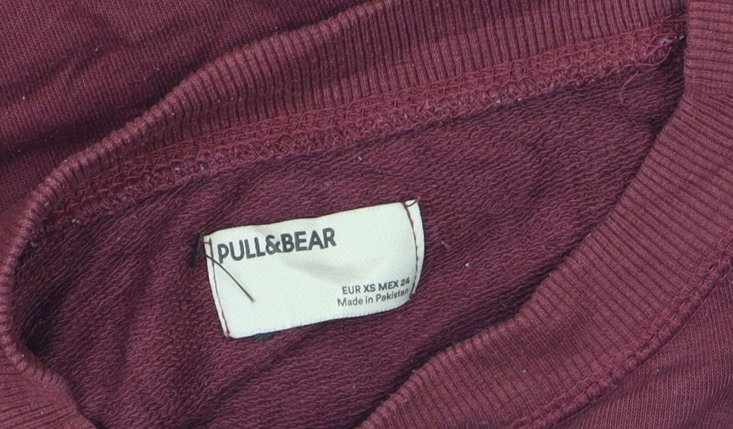 Pull & Bear Men's Red XS Crew Neck Graphic Pullover Jumper