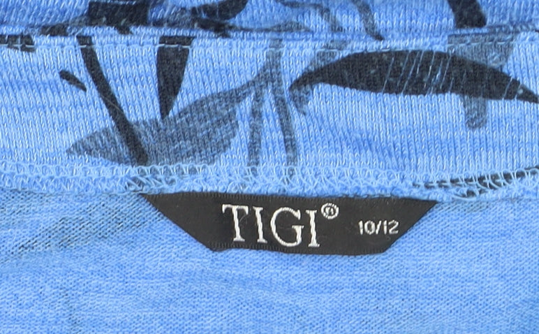 TIGI Women Blue Leaf Print 3/4 Sleeve Pullover Jumper Size 10/12