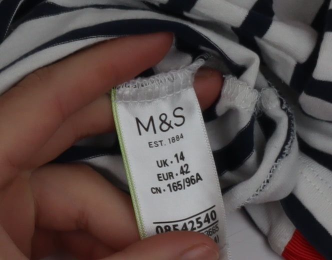 Marks & Spencer Womens Multicoloured Striped 3/4 Sleeve Crew Neck T-Shirt Size 14