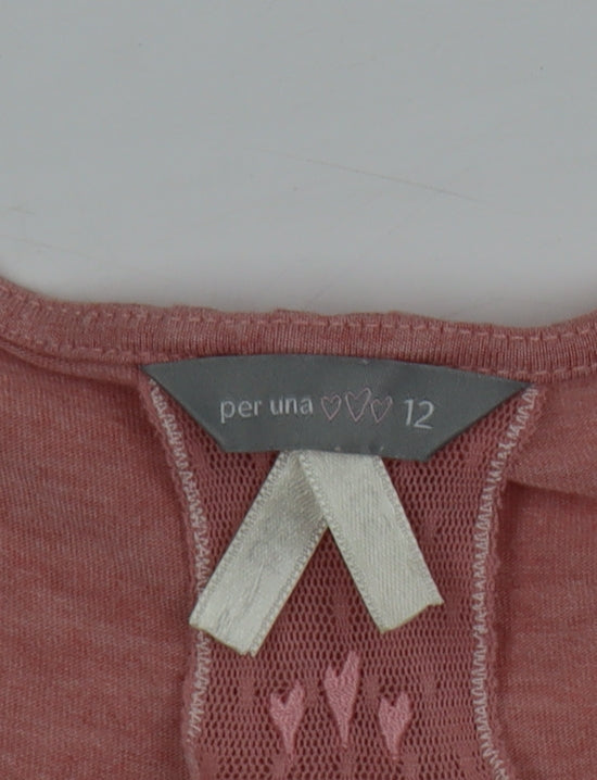 Marks and Spencer Per Una Women's Pink Embroidered Scoop Neck Cotton T-Shirt Size 12