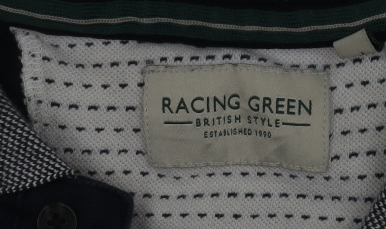 Racing Green Men's Blue Cotton Short Sleeve Polo Shirt L