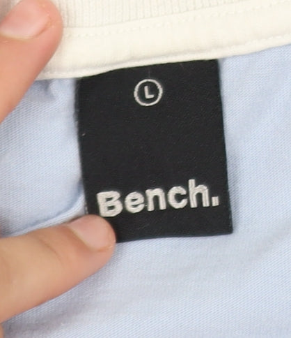 Bench Men's Blue White Striped Polo Shirt Size L Cotton Regular Fit