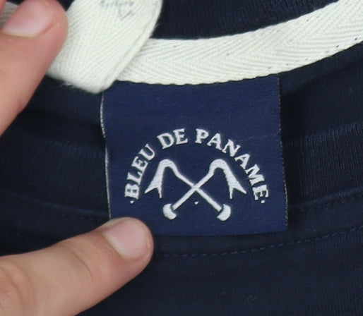 Bleu De Paname Men's Blue Long Sleeve Graphic Cotton T-Shirt Size L