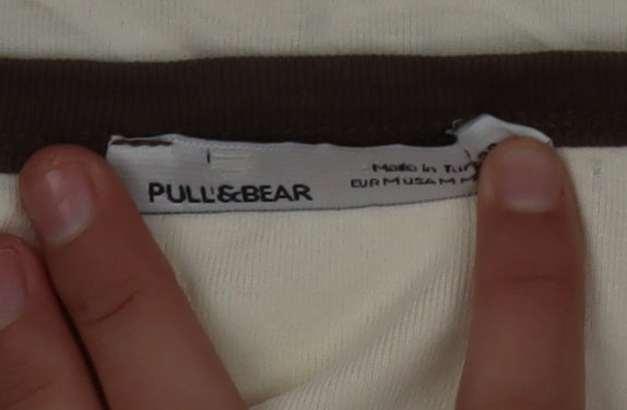 Pull&Bear Womens Beige Butterfly Ringer T-Shirt Size M