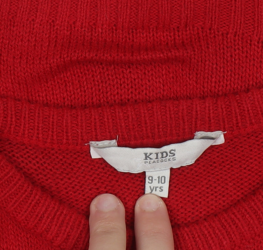 Peacocks Kids Boys Red Reindeer Christmas Jumper 9-10 Years Crew Neck Knit