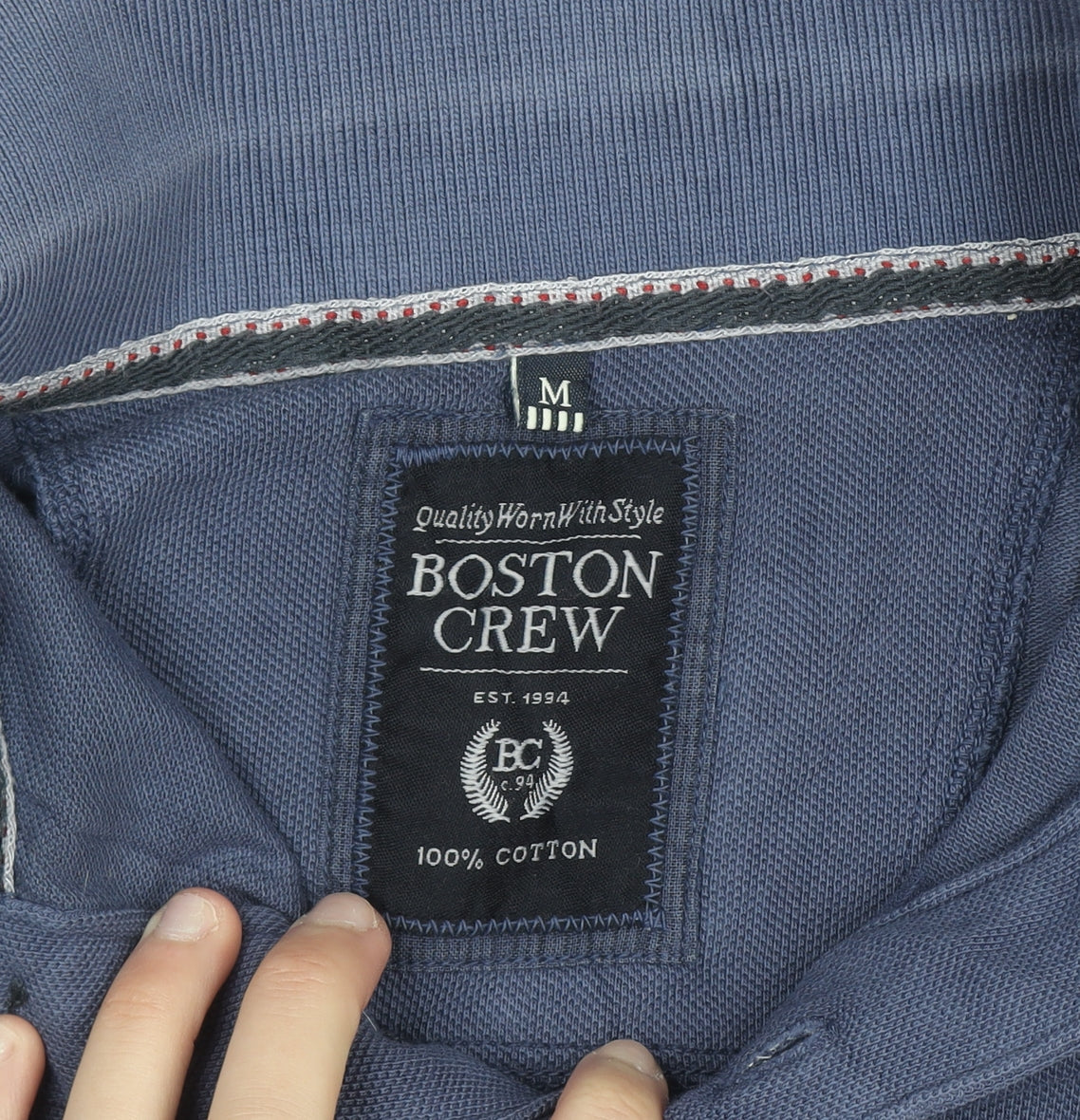Boston Crew Men's Blue Cotton Polo Shirt Medium Short Sleeve