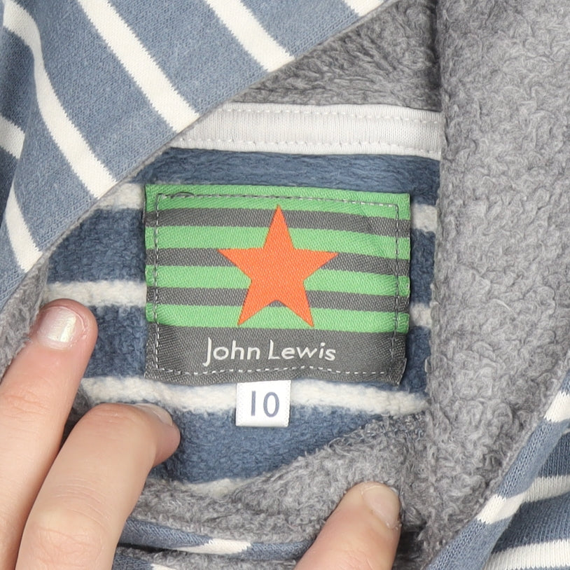 John Lewis Boys Blue Striped Cotton Pullover Hoodie Size 10 Years