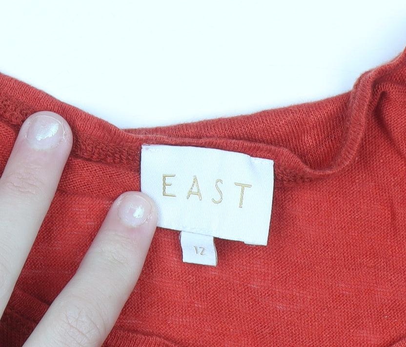 East Women's Red Linen Short Sleeve Basic T-Shirt Size 12
