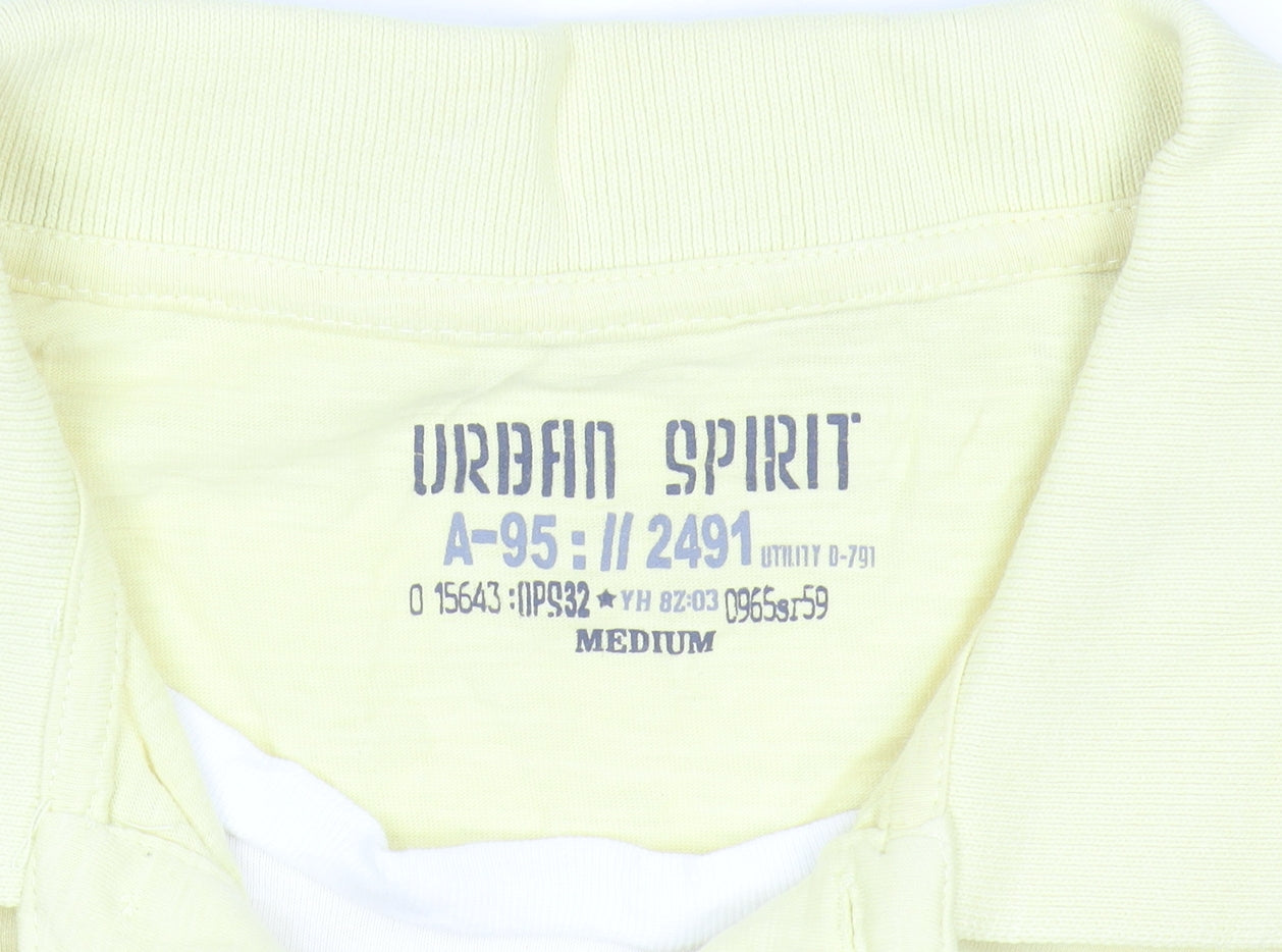 Urban Spirit Men's Yellow Graphic Cotton Polo Shirt Medium