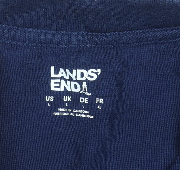 Lands' End Men's Blue Cotton Polo Shirt L Regular Fit