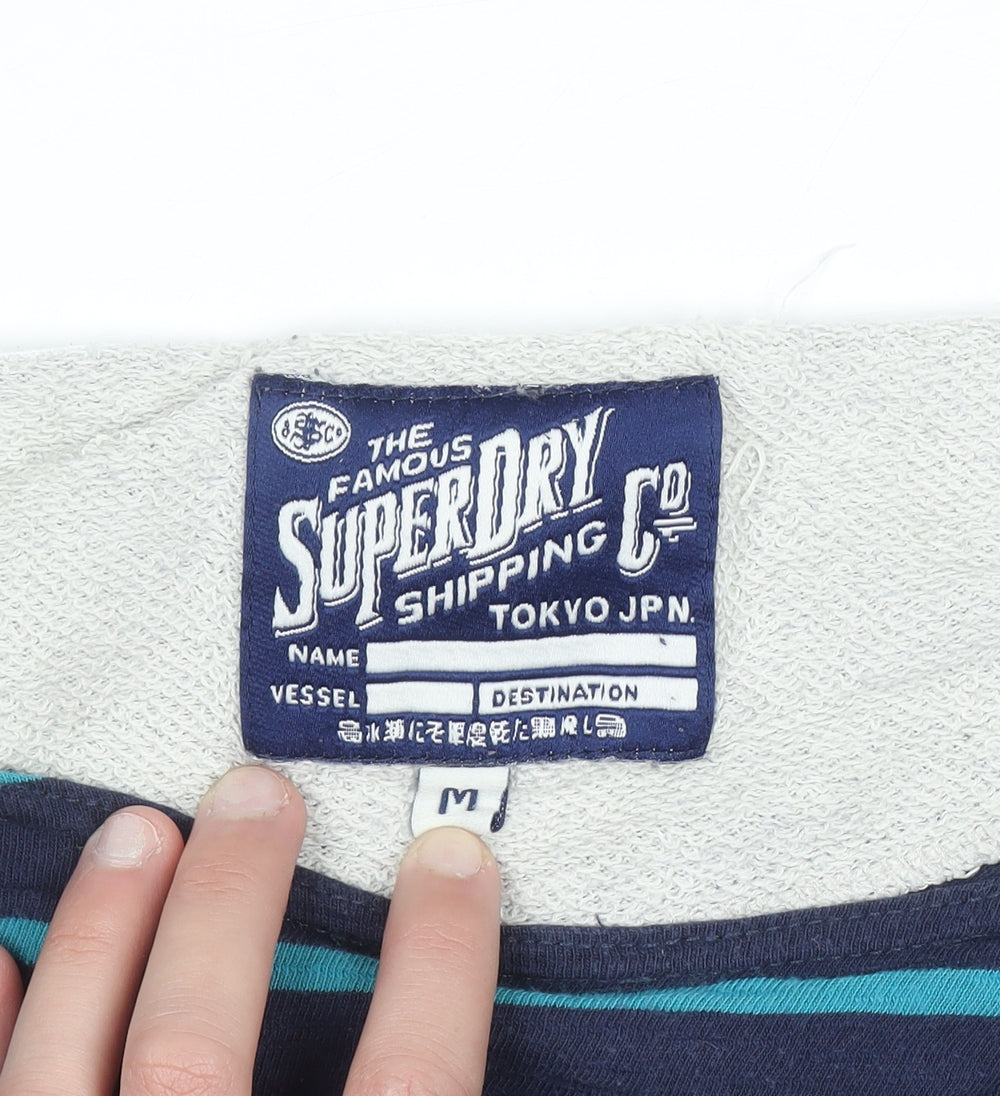 Superdry Women's Blue Striped Long Sleeve Cotton T-Shirt M