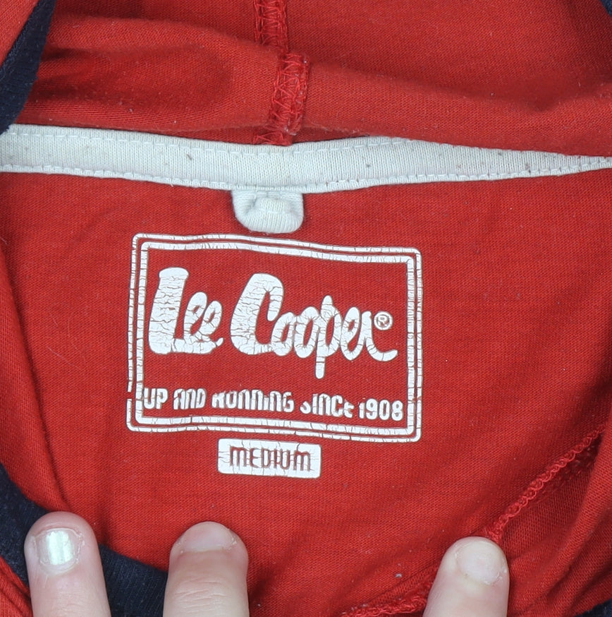 Lee Cooper Men's Red Hooded Henley Short Sleeve Casual Top Size M